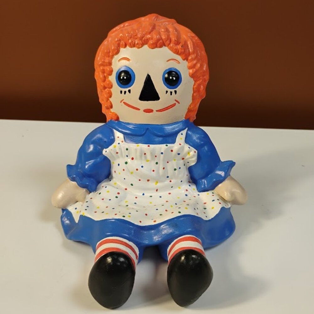 Vintage Raggedy Ann Figurine – Hand-Painted Decor – Artist Marked “DH”